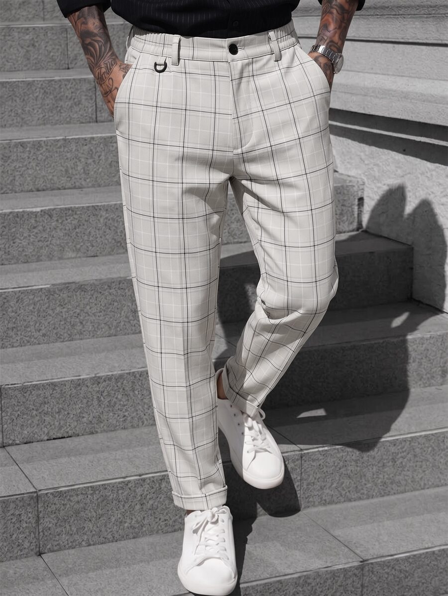 Manfinity Bizformal Men's Plaid Tapered Leg Loose Casual Work Suit Pants With Pockets, Formal Trousers, Suitable For Ceremonial Occasions, Old Money - Multicolor - View 1