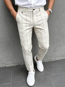 Manfinity Bizformal Men's Plaid Tapered Leg Loose Casual Work Suit Pants With Pockets, Formal Trousers, Suitable For Ceremonial Occasions, Old Money - Multicolor - View 4