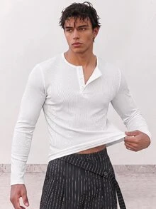 NORVETH Men's Casual Versatile White Long Sleeve T-Shirt - White - View 1