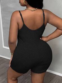 Slaydiva Plus Size Sexy Solid Color Sleeveless Jumpsuit, Summer - Black - View 2