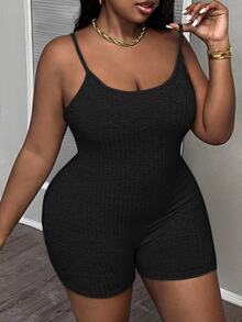 Slaydiva Plus Size Sexy Solid Color Sleeveless Jumpsuit, Summer - Black - View 4