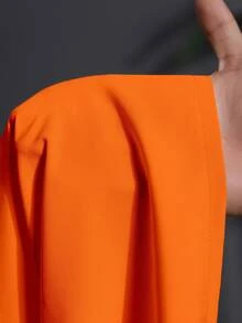 Veslaya 2pcs Plus Size Casual Solid Color Notched Collar Long Sleeve & Pants Set, Western Wear For Women Fall - Orange - View 9