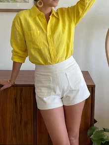 Cévolie Women's Summer White Slim Fit Front Pocket Design Super Short Shorts, Solid Color Minimalist Fashion Versatile Shorts - White - View 3