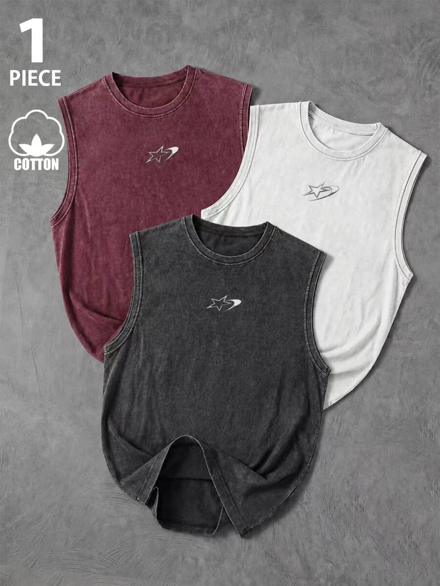Gym Rark Men's Casual Graphic Athleisure Washed Distressed Sports Tank Top, Gym Workout Gym Dark Grey - Dark Grey - View 1