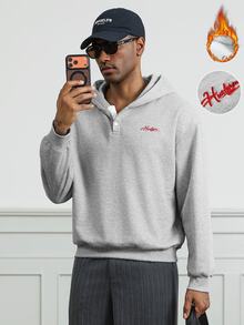 HUEFORM 男士字母刺繡長袖休閒連帽衫 - 灰色 - 查看 1