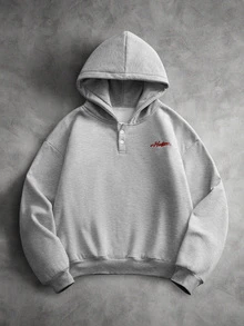 HUEFORM 男士字母刺繡長袖休閒連帽衫 - 灰色 - 查看 7