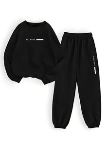 Zolique English Digital Print Casual Athleisure Matching Set, Thermal Lined, Autumn Cloth For Women Airport Gym Black And White - Black - View 6