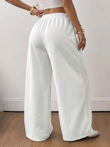Coolane 女款大尺碼春夏街頭時尚休閒復古燈芯絨紋理長版寬鬆長褲秋季 - 白色 - 查看 2