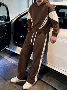 STEELVANCE 男士條紋長袖運動衫與運動長褲休閒套裝 - 咖啡棕 - 查看 3