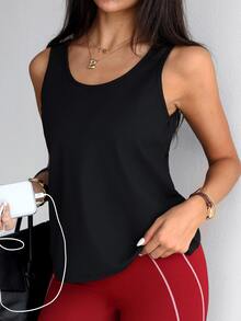 SHEIN Dewbera Criss-Cross Hollow-Out Textured Sports Tank Top - White - View 5