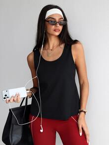SHEIN Dewbera Criss-Cross Hollow-Out Textured Sports Tank Top - White - View 4