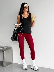 SHEIN Dewbera Criss-Cross Hollow-Out Textured Sports Tank Top - White - View 6