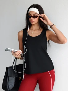 SHEIN Dewbera Criss-Cross Hollow-Out Textured Sports Tank Top - White - View 2