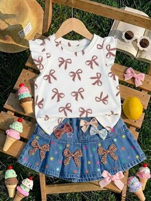Tween Girls Cute Flutter Sleeve T-Shirt, Suitable For Daily Wear, Vacation, Outings, Korean Style, Preppy And Casual Looks - Multicolor - View 5