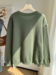Comfortcana Casual Versatile Plus Size Women's Dark Green Sweater, Really Flattering! Sweater Suitable For Autumn/Winter - Khaki - View 2