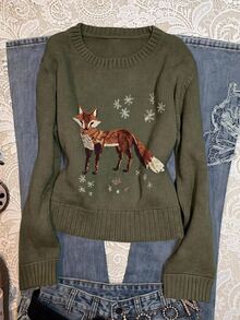 Comfortcana Casual Versatile Plus Size Women's Dark Green Sweater, Really Flattering! Sweater Suitable For Autumn/Winter - Khaki - View 6