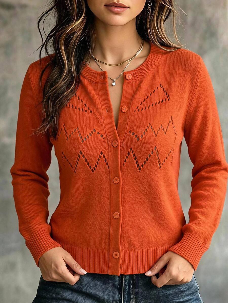 Linhara CURVE Plus Size Women Solid Color Casual Versatile Daily Wear Cardigan Halloween Winter - Orange - View 1