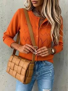 Linhara CURVE Plus Size Women Solid Color Casual Versatile Daily Wear Cardigan Halloween Winter - Orange - View 4