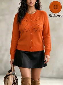 Linhara CURVE Plus Size Women Solid Color Casual Versatile Daily Wear Cardigan Halloween Winter - Orange - View 9
