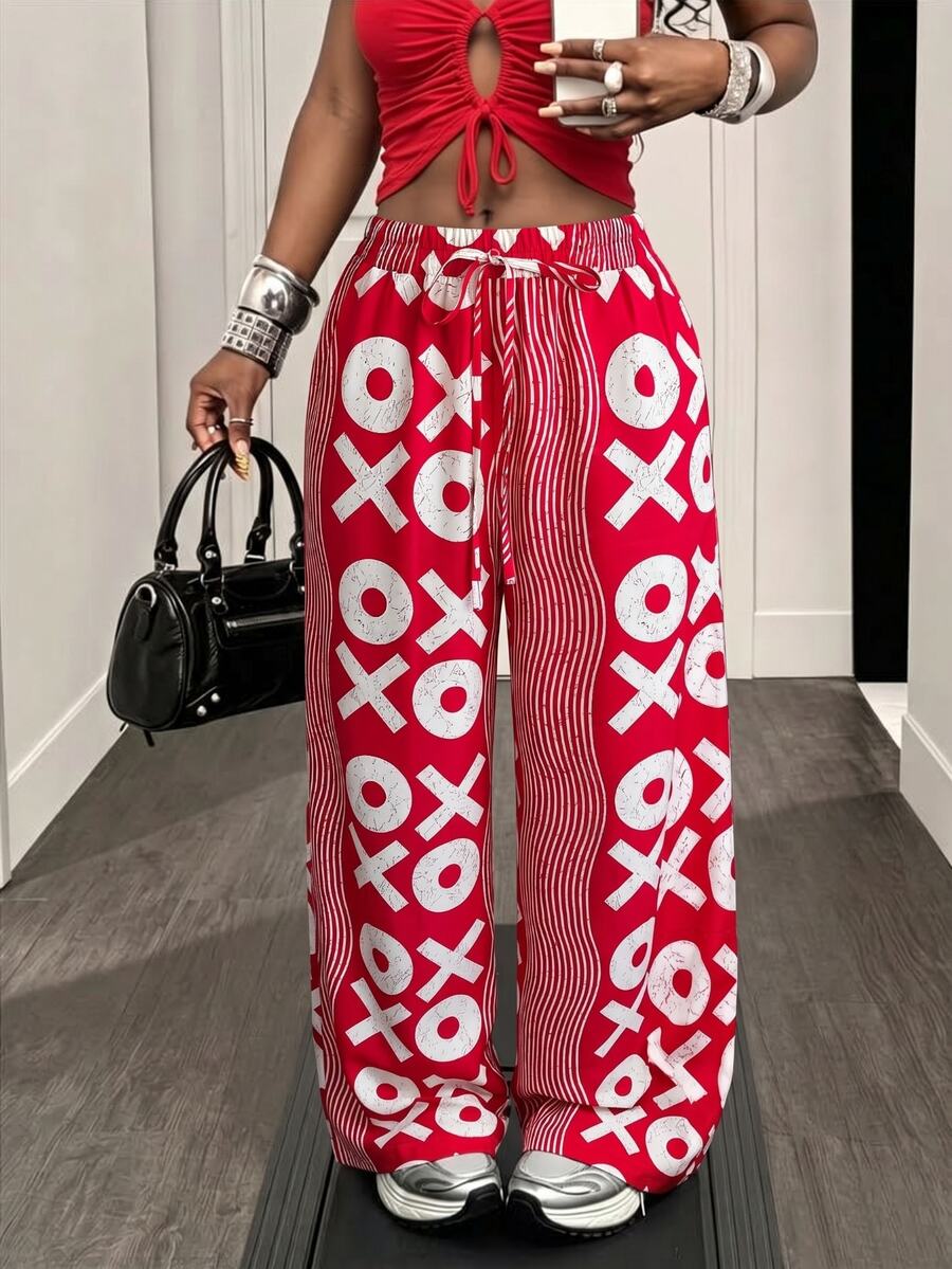 Zolique Women's Elastic Waist Drawstring Loose All-Over Print Casual Pants Fall Cloth For Women