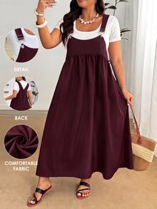 Enliva Plus Size Loose Black Strap Dress - Red Violet - View 11