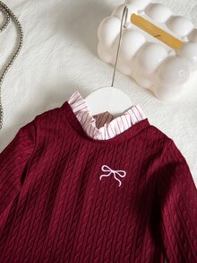 SHEIN 藍色女童T恤 小新娘 海灘 秋季 仙女 牛仔女郎 - 酒紅色 - 查看 3