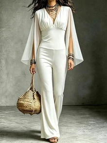 Selianne Women's V-Neck Ruched Casual Everyday Jumpsuit - Apricot - View 3