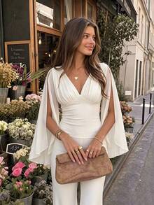 Selianne Women's V-Neck Ruched Casual Everyday Jumpsuit - Apricot - View 7