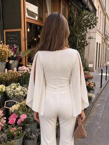 Selianne Women's V-Neck Ruched Casual Everyday Jumpsuit - Apricot - View 2