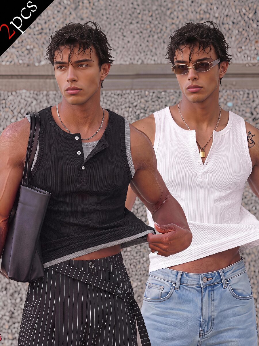 ESTAVOR Chaleco casual para hombre con media abertura de botones - Multicolor - Ver 1