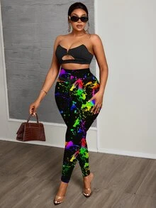 Veslaya Plus Size Women Splatter Print Leggings, Suitable For Party - Multicolor - View 9