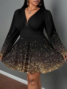 Veslaya Elegant Gold Gradient Sequin Plus Size Dress, Suitable For New Year Party/Christmas Dress - Multicolor - View 6
