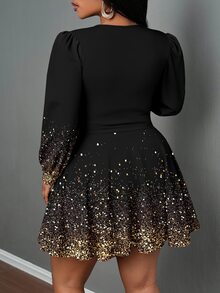 Veslaya Elegant Gold Gradient Sequin Plus Size Dress, Suitable For New Year Party/Christmas Dress - Multicolor - View 2