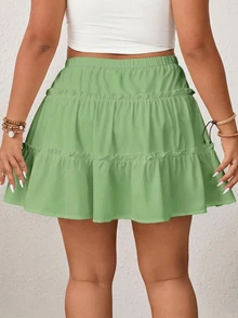 Shapeblank Plus Size Women Anti-Flashing Double-Layer Sage Green Skort Vacation Autumn Boho Cute Vacation Fall Vacation - Green - View 3
