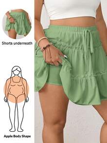 Shapeblank Plus Size Women Anti-Flashing Double-Layer Sage Green Skort Vacation Autumn Boho Cute Vacation Fall Vacation - Green - View 2
