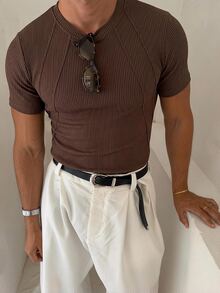 ESTAVOR Men's Summer Casual Slim Fit Short Sleeve T-Shirt, Standard Size, Light Gray, Solid Color - Brown - View 2