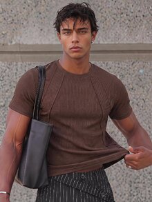 ESTAVOR Men's Summer Casual Slim Fit Short Sleeve T-Shirt, Standard Size, Light Gray, Solid Color - Brown - View 1