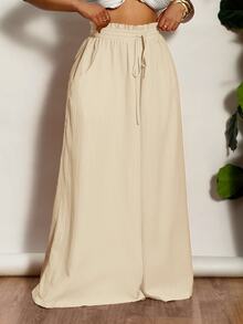Veslaya Plus Size Women High Waist Wide Leg Palazzo Pants Fall - Apricot - View 7