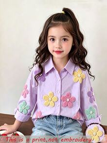 SHEIN Sparklyn 女童刺繡圖案運動衫上衣，秋季外套，春夏/秋季新款時尚少女穿著襯衫，時尚少女上衣，女童E - 彩色 - 查看 1