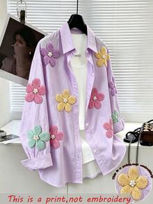 SHEIN Sparklyn 女童刺繡圖案運動衫上衣，秋季外套，春夏/秋季新款時尚少女穿著襯衫，時尚少女上衣，女童E - 彩色 - 查看 3