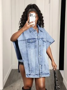 Slaydiva Jaket Denim Kasual Wanita - Biru - View 7