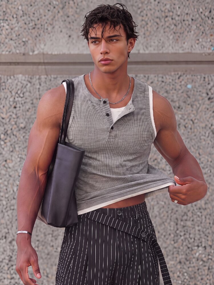 ESTAVOR Men's Summer Casual Fitted Slim Fit Sleeveless Tank Top Plain Grey Standard Size - Grey - View 4