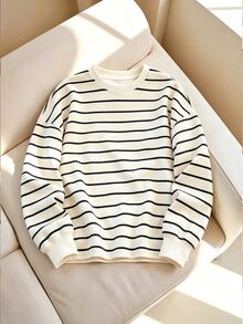 INAWLY Women's Casual Striped Sweatshirt, Autumn - Apricot - View 1
