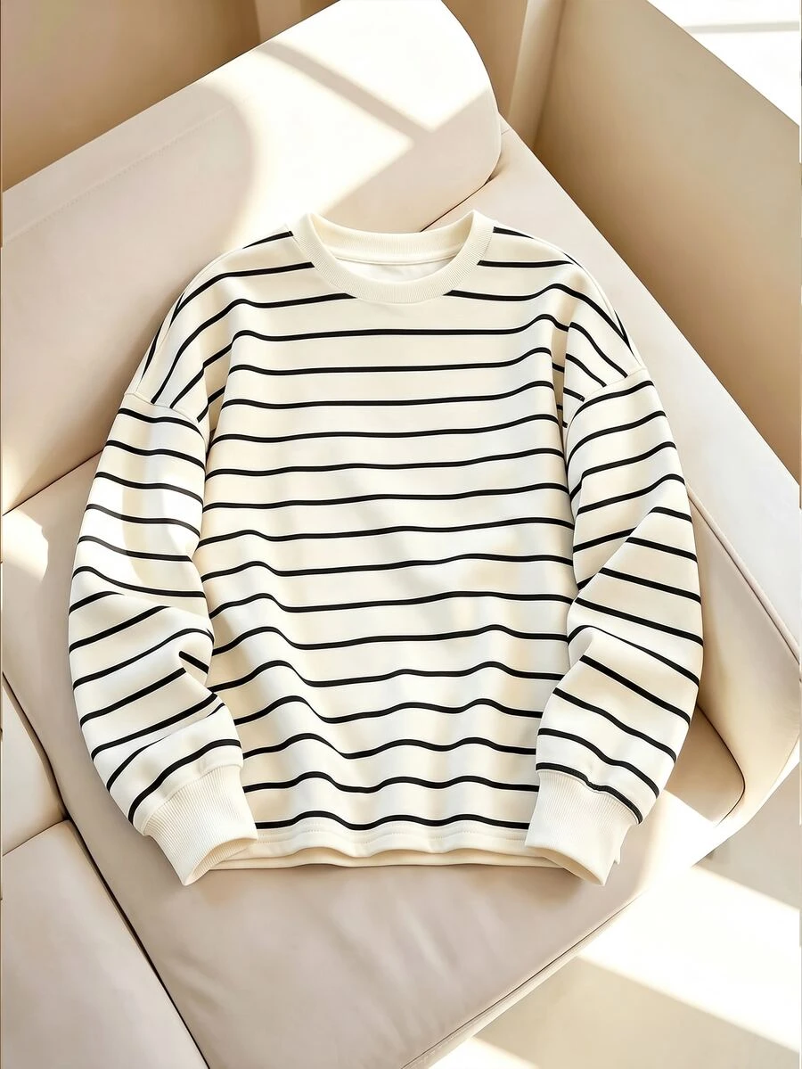INAWLY Women's Casual Striped Sweatshirt, Autumn - Apricot - View 1