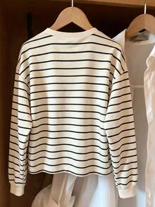 INAWLY Women's Casual Striped Sweatshirt, Autumn - Apricot - View 2