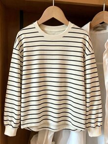 INAWLY Women's Casual Striped Sweatshirt, Autumn - Apricot - View 3
