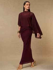 Silquee Women's Solid Color Elegant Waist-Cinching Party Dress - Burgundy - View 10