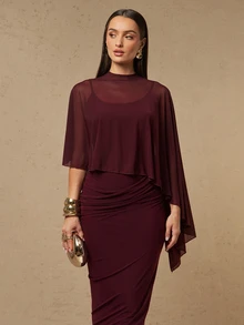 Silquee Women's Solid Color Elegant Waist-Cinching Party Dress - Burgundy - View 7