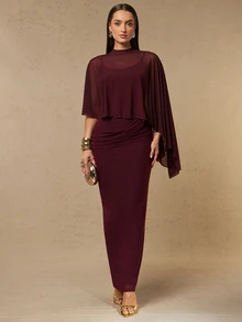 Silquee Women's Solid Color Elegant Waist-Cinching Party Dress - Burgundy - View 6