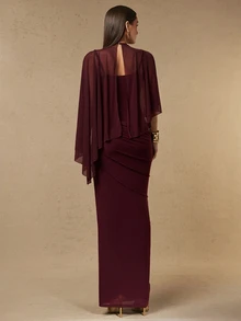 Silquee Women's Solid Color Elegant Waist-Cinching Party Dress - Burgundy - View 5